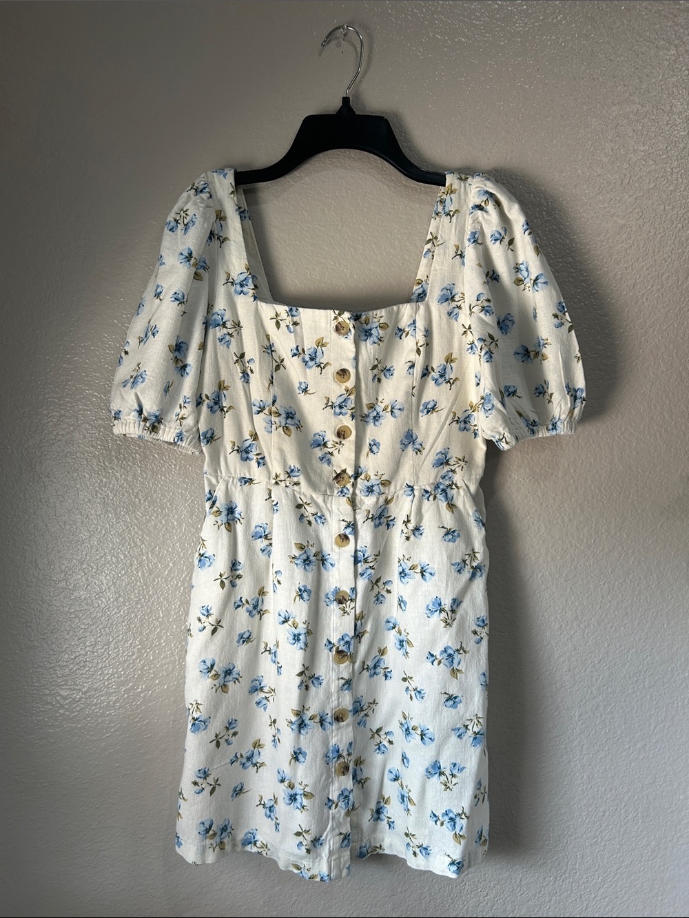 Old Navy White Mini Dress Blue Floral Print Button Down Sz XS Summer TC0139